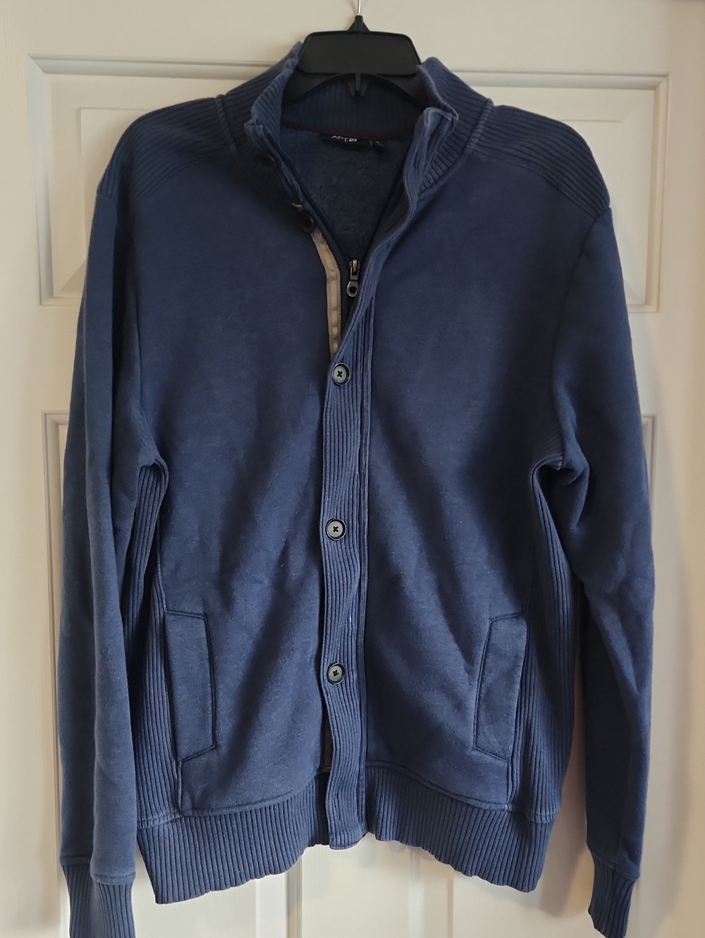 Men's Navy Zip & Button Knit Jacket